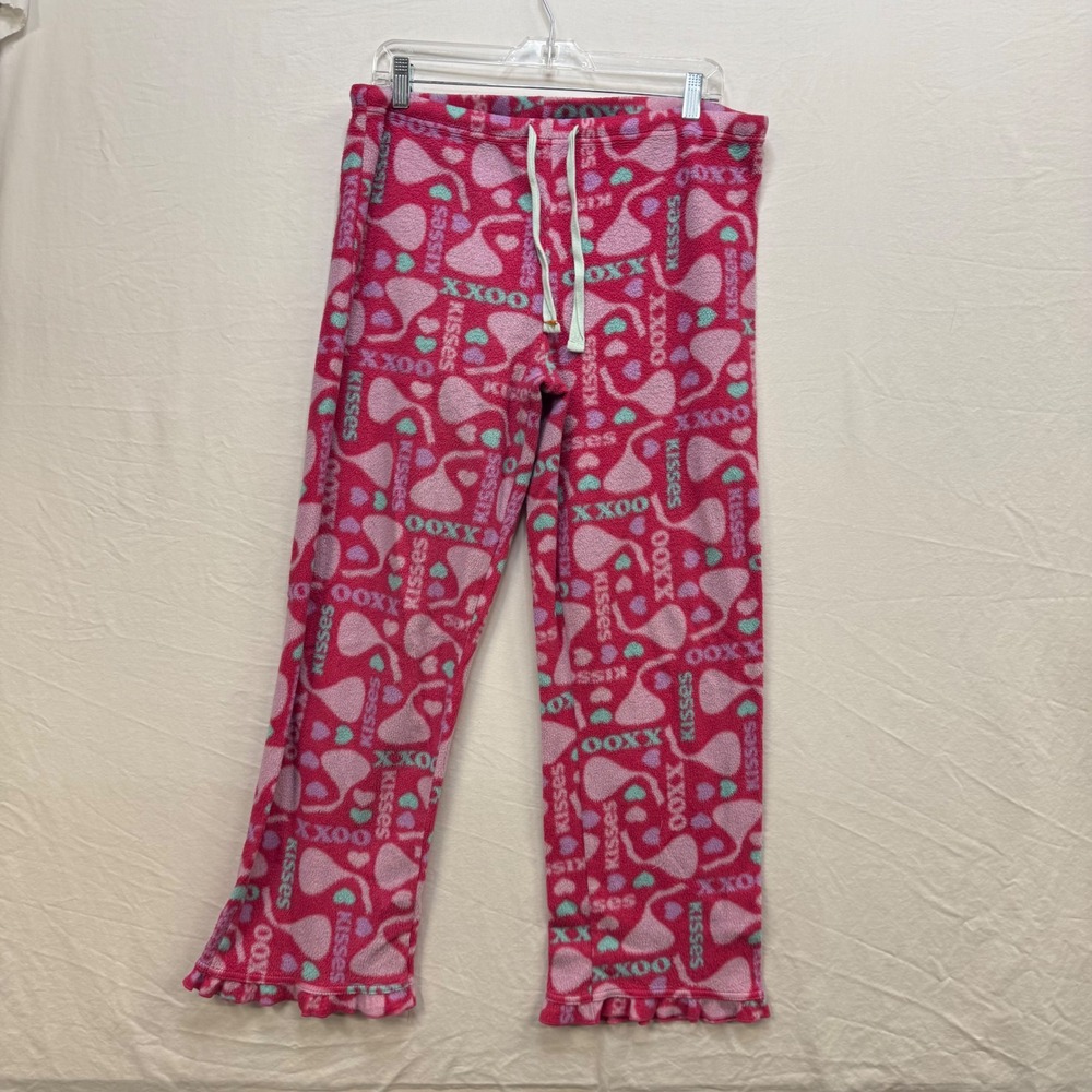 Hershey's Kisses Pink Fleece Pajama Pants XOXO Ruffle Hem Medium 8/10 Lounge